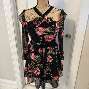 Express Black Floral Long Sleeve Dress